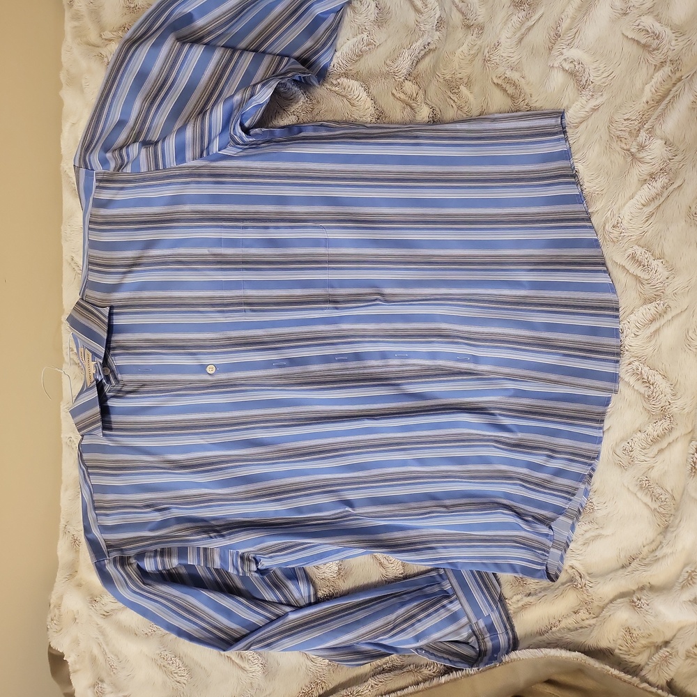 Mens XL button down shirt, blue/brown stripped